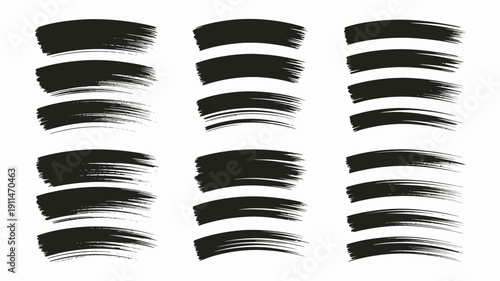 An abstract composition of multiple black brush strokes arranged in a grid like pattern on a clean white background high quality professional detailed modern elegant stylish