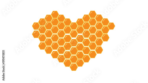 Golden honeycomb cells arranged in the shape of a heart, a sweet symbol of love for honey, bees, and nature's sweetness.