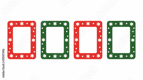 Four square frames are displayed alternating between red and green each decorated with small white snowflake like patterns around their edges high quality professional detailed modern