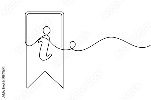Information icon on a bookmark ribbon in continuous one line art style