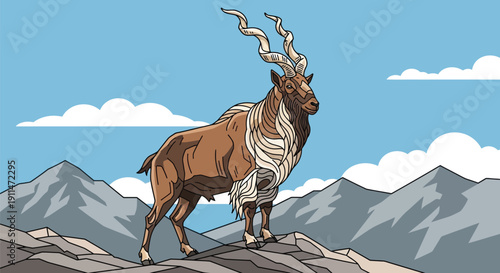 Markhor in vector with white background