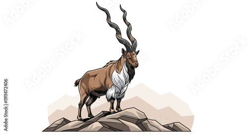 Markhor in vector with white background