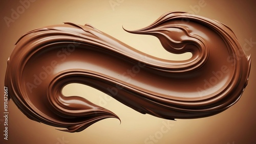 Swirling liquid milk chocolate in abstract infinity symbol shape against a gradient background.