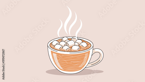 A warm and inviting cup of hot chocolate topped with fluffy marshmallows, a cozy hand-drawn illustration for winter and comfort drinks.