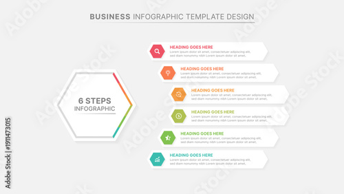 Modern 6 Steps Hexagonal Business Infographic Process Diagram Template
