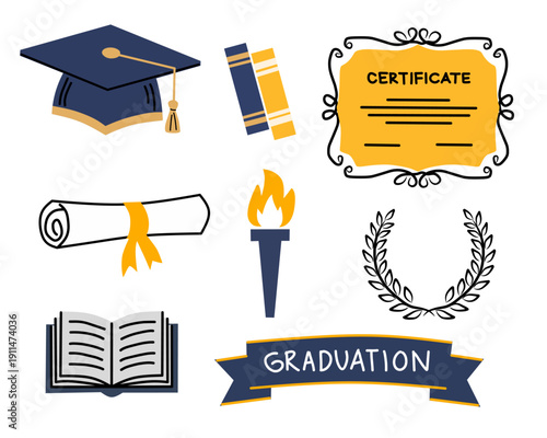 Graduation Elements Collection in Flat Style for Education