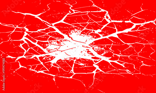Shattered Glass Texture with White Crack Lines on Red Background for Broken Window Effect, Impact Design, Damage Graphics, and Abstract Fracture Illustrations