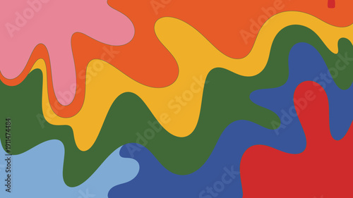 An abstract composition features flowing organic shapes in vibrant hues of red blue green yellow and pink creating a dynamic pattern high quality professional detailed modern