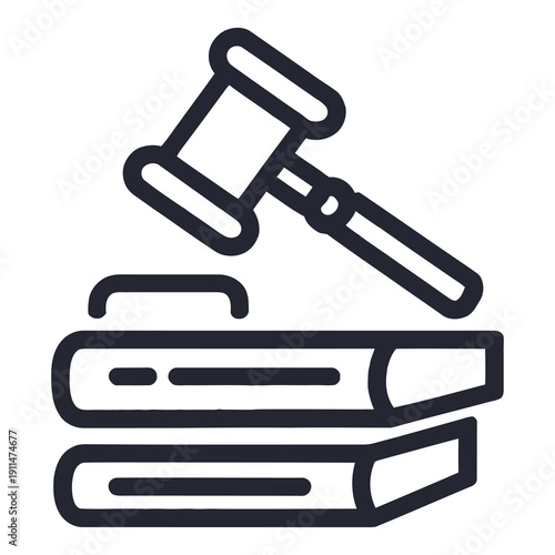 Law books with judge gavel on top symbolizing legal judgment authority  law and justice icon