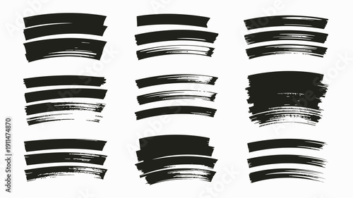 A collection of abstract brush strokes arranged in a grid pattern showcasing diverse textures and dynamic expressive marks high quality professional detailed modern elegant stylish clean