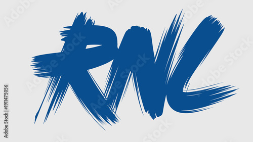 A striking abstract image features bold blue brushstrokes forming the letters rnl against a light gray background high quality professional detailed modern elegant stylish clean crisp