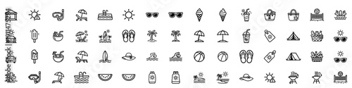Summer Vacation and Beach Holiday Outline Icons Collection