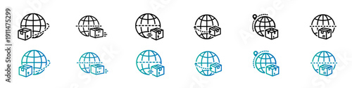 Global Shipping and Delivery Line Icons Collection