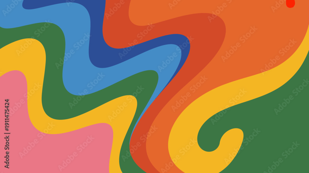 Obraz premium A vibrant and abstract composition features swirling overlapping bands of bright colors including yellow blue orange green and pink high quality professional detailed modern elegant stylish