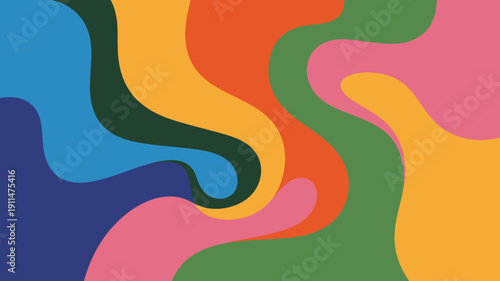 An abstract composition features flowing overlapping shapes in vibrant hues of blue green orange yellow and pink high quality professional detailed modern elegant stylish clean crisp