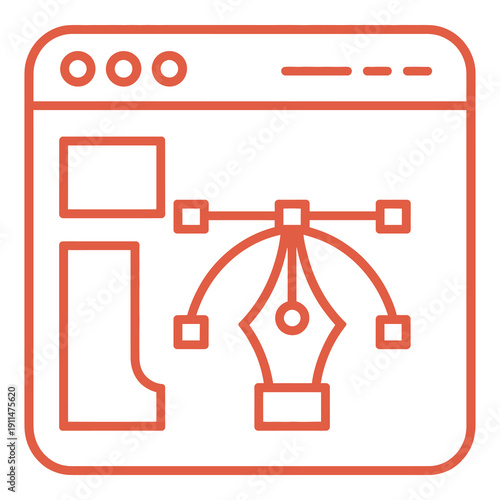 Red browser window with pen nib and lines  graphic design concept icon