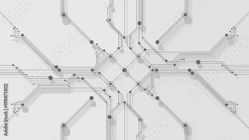 An abstract representation of a circuit board displays interconnected lines and nodes against a bright neutral gray background high quality professional detailed modern elegant stylish clean