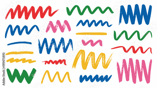 A vibrant collection of colorful abstract lines and wave like patterns fills the frame creating a playful and dynamic visual composition high quality professional detailed modern