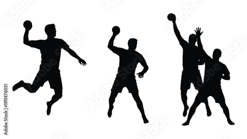 Silhouettes of athletes playing basketball in various dynamic poses Vector