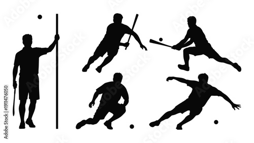 A collection of silhouette images depicting various sports and activities involving a ball. Vector