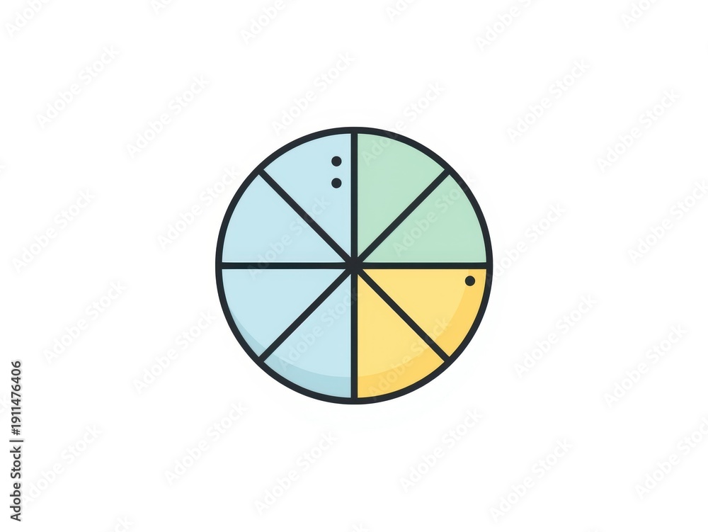 Fototapeta premium A pie chart divided into six equal segments with varying colors and patterns.