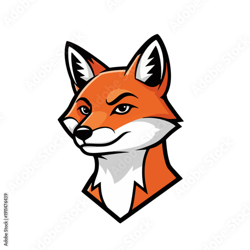 Vector illustration of a fox head with sharp features and vibrant orange fur, showcasing detailed graphics and modern design elements.