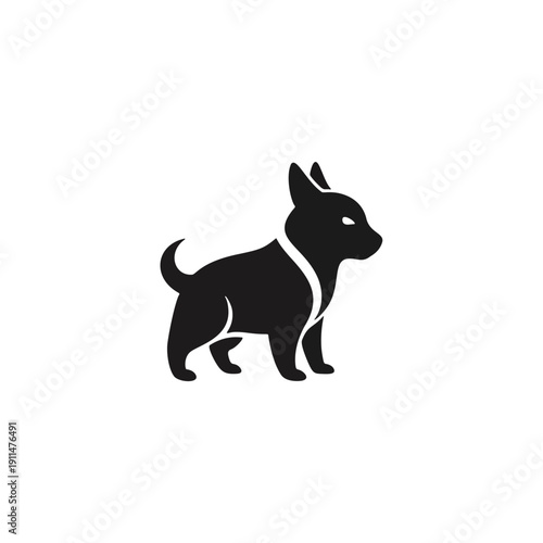 Vector illustration of a dog standing profile showcasing its silhouette against a clean background as seen in r85.eps file reference