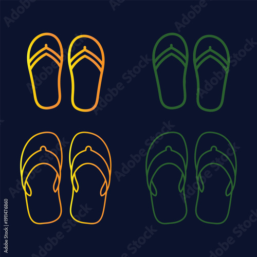 Set of Four Flip Flop Icons Orange and Green