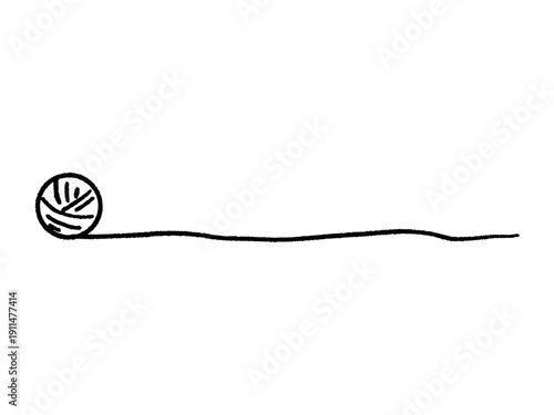 毛糸玉が転がる　シンプルでかわいい線画のフレーム