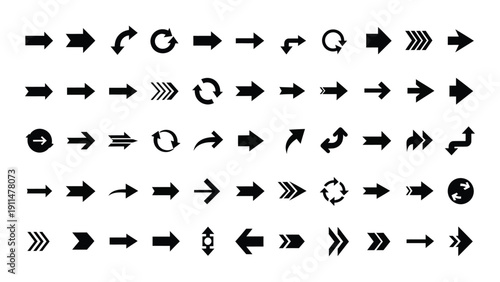 A comprehensive collection of various arrow and circular icons in black and white Vector