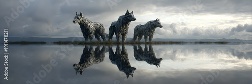 Majestic Kelpies: Captivatng Water Spirits Illuminatd Against a Backdrop of Trnquil Waters Reflecting th Mystical Guardians of Scotish Heritage