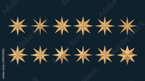 A repeating pattern showcases golden eight pointed stars against a deep navy blue background creating a simple yet striking visual arrangement high quality professional detailed modern