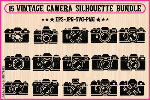 Collection of vintage camera silhouettes for graphic design and illustration projects Vector