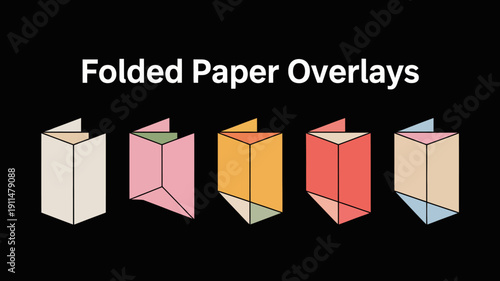 A graphic displays five uniquely colored and folded paper shapes resembling abstract envelopes against a stark black background high quality professional detailed modern elegant stylish clean