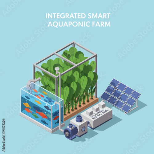 Aquaponic Farm System with Solar Panels.