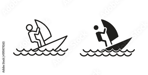 Windsurf icon in line design. editable stroke icons pack