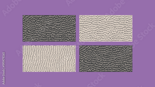 A grid displays four square samples of textured fabrics showcasing varying patterns and shades of gray against a purple background high quality professional detailed modern elegant