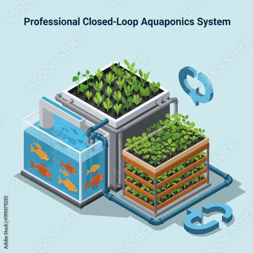 Closed Loop Aquaponics System with Fish and Plants.