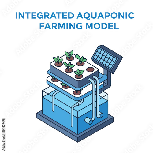 Aquaponic Farming System with Plants and Controls.
