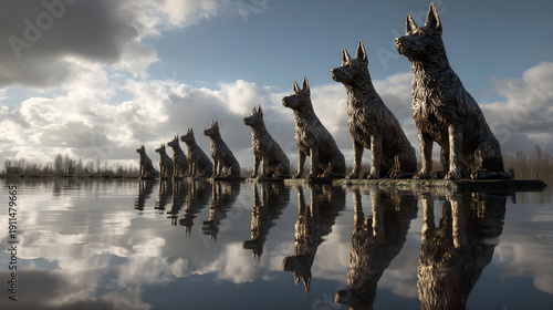 Majestic Kelpies: Captivatng Water Spirits Illuminatd Against a Backdrop of Trnquil Waters Reflecting th Mystical Guardians of Scotish Heritage