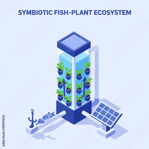 Aquaponics System with Plants and Fish Tank.