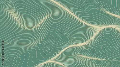 An abstract background features flowing wavy lines in a pale yellow hue against a solid teal green backdrop creating a calming visual texture high quality professional