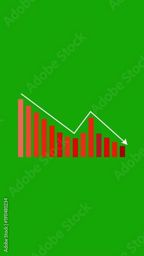 Graph Going Down Vertical Animation Green Screen 4K