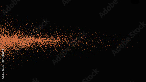 An abstract image depicts a streak of orange particles against a solid black background resembling a cosmic dust cloud or energetic spray high quality professional detailed