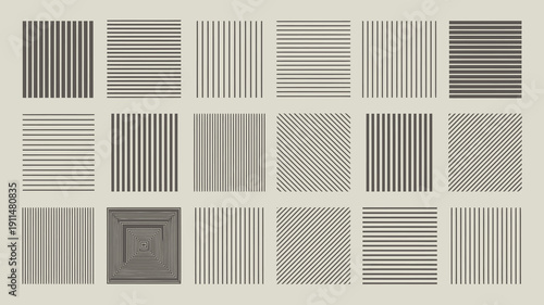 A grid displays various arrangements of parallel lines ranging from tightly packed vertical stripes to sparse angled patterns high quality professional detailed modern elegant stylish clean