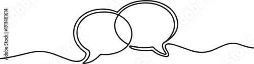 continuous line art drawing of overlapping speech bubbles communication concept vector illustration