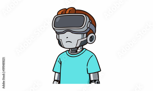 Robot in VR with a displeased look cartoon illustration