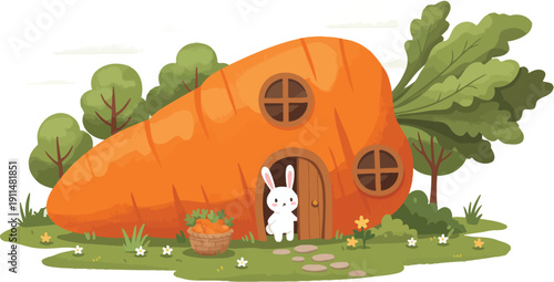 Colorful illustration of various fresh foods and market items on white background