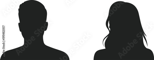 Male and female head profile silhouettes set, anonymous man and woman avatar icons, person face contour vector, social media user