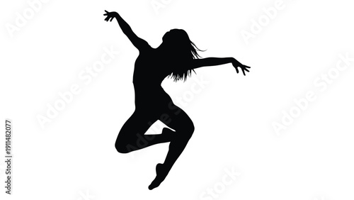 Silhouette of a dancer in mid-jump against a white background Vector